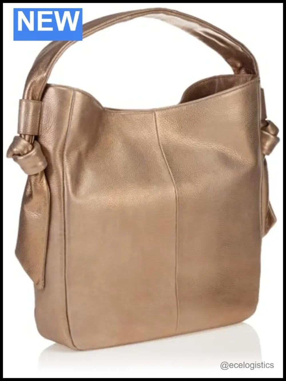 Genuine Leather Hobo Bag with Knot Detailing, Cotton Canvas Lining, Shoulder